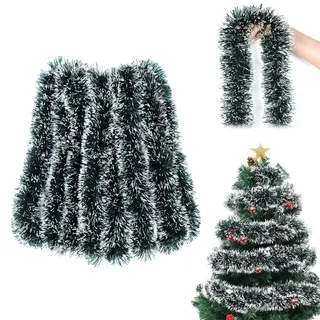 XULEGGNK Weihnachtsgirlande 10m, Lametta Girlande Weihnachtsbaum, Deko Girlande Weihnachten Outdoor Treppe, Künstliche Treppengeländer, Tannengirlande, Christmas Garland Innen, Grün Weiß