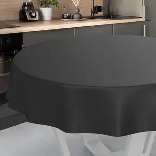 ANRO Wachstuch-Tischdecke abwaschbar Rund 140 cm Schwarz