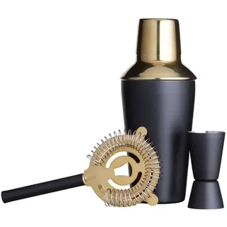 Barcraft Cocktail Set 3-teilig Edelstahl Shaker Sieb Mattschwarz Gold