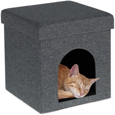Relaxdays Katzenhöhle, Rückzugsort für Katzen und kleine Hunde, Indoor Tierversteck, H x B x T: 38,5 x 37 x 37 cm, grau