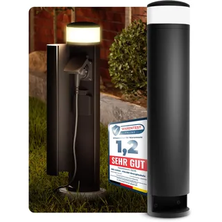 SSC-LUXon PALISO Design Lichtsäule Garten mit 2x Steckdosen für Außen - Außenstehlampe schwarz IP44 Höhe 46 cm