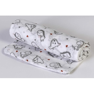 Ti TIN | Baby Musselin, 125x125 cm | Musselin Tuch mit Dino-Motiv, leichte und weiche Baumwollfaser, Mulltuch vielseitig einsetzbar, als Decke, Halstuch/Dreieckstuch, Spucktuch etc, Farbe: Rot