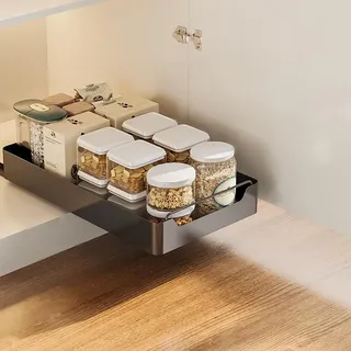 Cnwinu Teleskopschublade,slide Out Drawer Küchenschrank Organizer Mit Griff,ausziehbare Schublade Küche,küchen Gewürzregal Schubladen Organizer Organizer,teleskopschublade Zum Nachrüsten (Schwarz)