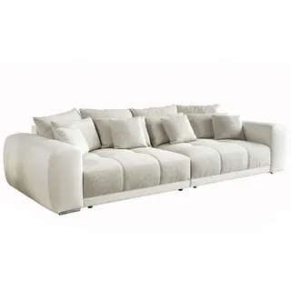 luma-home Big-Sofa Federkern B306/T134/H86 cm, Liegefläche 120x240 cm, Korpus Kunstleder Weiß+Bezug Web-Strukturstoff Grau Beige / 15113 , Textil , Füllung: Polyurethan (Pur) , Rechteckig , 306x86x134 cm , Wohnzimmer, Sofas & Couches, Sofas, Bigsofas