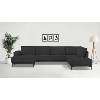 OTTO home Wohnlandschaft »XXL Sofa Oland, Struktur, Flachgewebe, Luxus-Microfaser, Boucle« U-Form, 345 cm, Wellenunterfederung, Skandi-Design, Metallfüße, grau