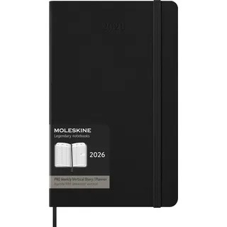 Moleskine Wochenplaner, Vertikaler Pro Wochenkalender 12 Monate 2025, Fester Einband und Gummibandverschluss, Farbe Schwarz, Größe Large 13x21 cm