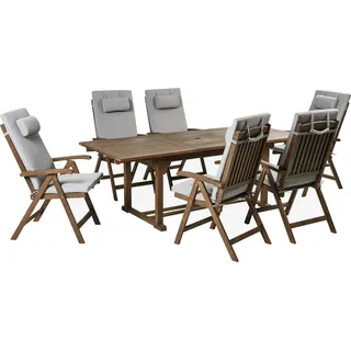 BELIANI Gartenmöbel Set Dunkelbraun und Hellgrau Akazienholz 7-Teilig Ausziehtisch mit 6 Stühlen 6 Auflagen Klappbar Verstellbar Modern Terrasse - Braun, Grau