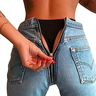 NLAVW Damen-Jeans mit Reißverschluss hinten, Skinny-Denim-Hose, Dehnbare Jeggings, hohe Taille