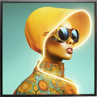 Kare Design Wandbild LED Sun Hat Woman, Gelb, Mehrfarbig, Modern, Wohnzimmer, Schlafzimmer, Flur, 80x80cm (L-B)