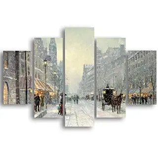 Homemania Bild Winterstadt – 5-teilig – Städte und Landschaften – von Wohnzimmer, Zimmer – mehrfarbig aus MDF, 95 x 0,3 x 60 cm