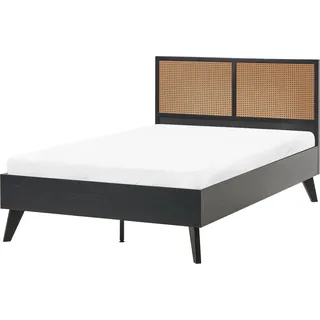 BELIANI Bett Schwarz Faserplatte mit Lattenrost 120 x 200 cm Holzbeinen Hohem Kopfteil aus Wiener Geflecht Modern Schlafzimmer Möbel - Schwarz, Braun