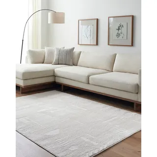 Surya Kobe Wohnzimmer Teppich modern – Abstrakt Design in Marmor Optik für Wohnzimmer 200x275 cm, Esszimmer, Schlafzimmer - Marmor Teppich groß, weicher Teppich Kurzflor in Weiß, Creme, Hellbeige