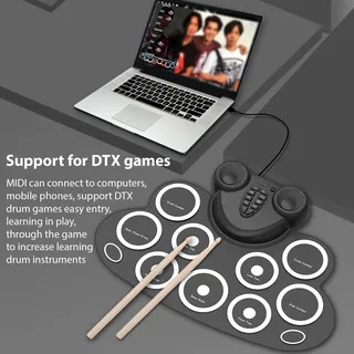 Gugxiom Elektronisches Schlagzeug-Set, Roll-Up-Drum-Set, 9 Pads, Roll-Up-Drum-Übungs-Pad-Drum-Kit, mit Drum-Pedalen und Drum-Sticks, Eingebautem Dual-Lautsprecher, Ideales Geschenk für