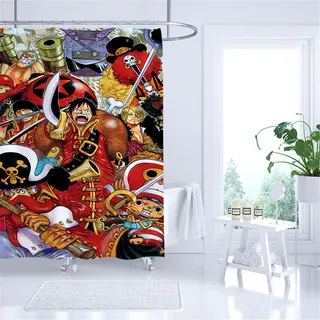 Anime One Piece Luffy Zoro Duschvorhänge Nami Badezimmer Shower Curtain mit 12 Ringen - One Piece 06 - 180 x 180cm