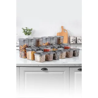 Hermia Concept, BNMPEGYAR18-13232 v2, Vorratsdosen, Aufbewahrungsboxen-Set (18-teilig), Anthrazit, Plastik, 12 x 16,5 x 11,2 cm - Grau