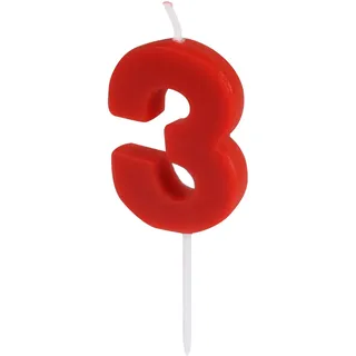 ALGON Geburtstagskerze, 3 Jahre, Rot, Geburtstagskerze, buntes und festliches Design, perfekt für Feiern