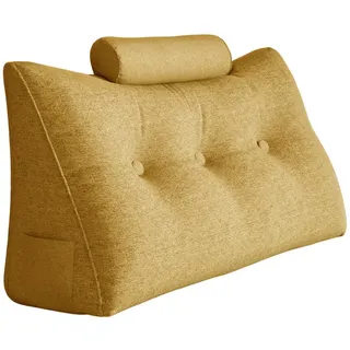 Vercart Lesekissen Keilkissen mit einem runden Kissen 2er-Set Leinen gelb 100cm , Gelb , Textil , Mode , Füllung: Polyester , 20x100 cm , Ce , Heimtextilien, Wohntextilien, Kissen, Rückenkissen