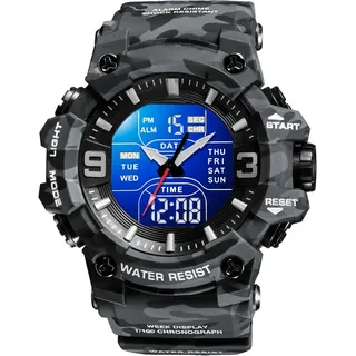 Digitaluhr Herren Digital 5 ATM Wasserdicht Military Watch Tactical Herrenuhr Jungen Sportuhr Outdoor Chronograph mit Stoppuhr Wecker Vibration