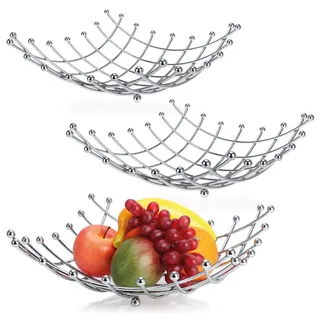 com-four® 3x Obstschale aus verchromtem Edelstahl - dekorativer Obstkorb silberfarben - Obstschale im modernen Design (silberfarben (verchromt) - 3 Stück)