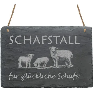 Wetterfestes Schild Schafstall glückliche Schafe - aus Schiefer - 22x16