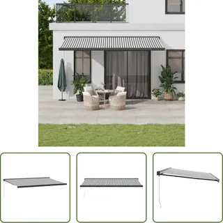 The Living Store Markise Einziehbar Anthrazit und Weiß 5x3 m Stoff und Aluminium - Grau