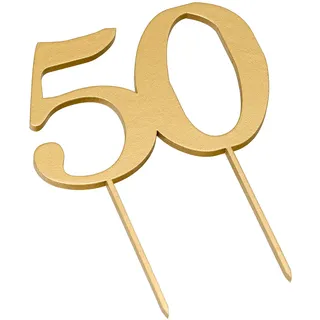 Mopec Cake Holz-Topper, 50, vergoldet, 12 x 17 cm, 2 Stück