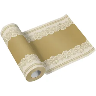 Paw Decor Collection PAW - Tischläufer aus Airlaid (40 cm x 24 m) I Tischdeko für Kommunion, Konfirmation, Hochzeit, Geburtstag, Gartenparty, Taufe I Tischband - Klassisches Ornament, Gold I Farbe: Royal Lace (Gold)