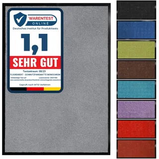 Floordirekt Schmutzfangmatte Monochrom | Fussmatte in 10 Größen & 8 Farben | Türmatte für innen & außen (120 x 180 cm, Silbergrau)