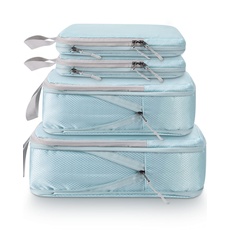 Meowoo Kompression Packing Cubes Koffer Organizer Verpackungswürfel Packwürfel Gepäck Aufbewahrung Taschen(Blau 4stk)