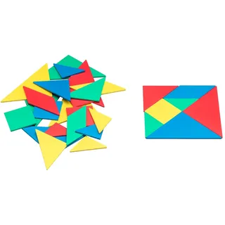WISSNER® Tangram Set aus RE-Plastic – 28 Teile in 4 Farben – Montessori Spielzeug für Kinder und Erwachsene – Pädagogisches Lernspiel zur Förderung von Geometrie und Konzentration