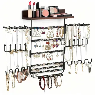 WPAJIRZO Schmuckhalter Wand, Hängendes Schmuckständer mit 6x drehbaren Kettenhaltern, SchmuckAufbewahrung für Halsketten, Ohrringe, Armbänder & Ringe