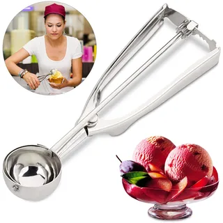 Relaxdays Eisportionierer Edelstahl, mit Auslöser, für Eis, Obst, Keksteig, Eiskugel ∅ 39 mm, Ice Cream Scoop, silber