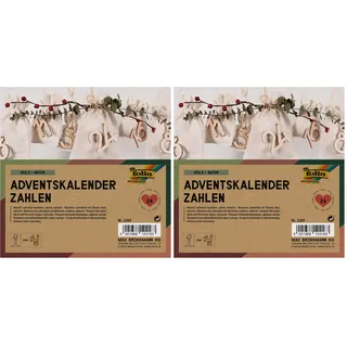 folia 2209 - Adventskalender Zahlen, Holz natur, 24 Zahlen aus Holz zum Aufhängen (Packung mit 2)