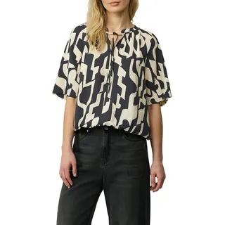 Kurzarmbluse S.OLIVER, Damen, Gr. 40, schwarz (schwarz aop), Obermaterial: 84% Viskose, 16% Polyamid, bedruckt, relaxed fit taillenbedeckt, Rundhals, gerader Abschluss, Blusen Kurzarmbluse, mit All-Over Print