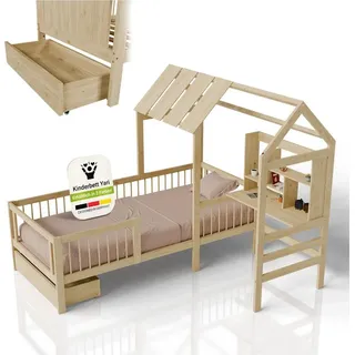 Juskys Kinderbett Yari 90 x 200 cm Kiefer massiv beige