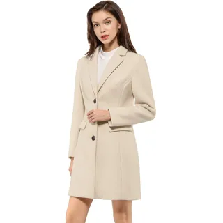 Allegra K Damen Wollmantel Revers Knopfleiste Wintercoat Mantel Cremeweiß XS