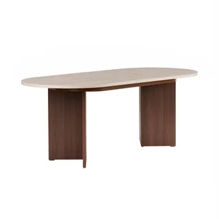 Ausziehbarer Esstisch, 160–200 cm, Travertin & Mailänder Nussbaum, 100% melaminbeschichtet, Metallgestell, 25 mm stark | Stilvoll & funktional für modernes Essen