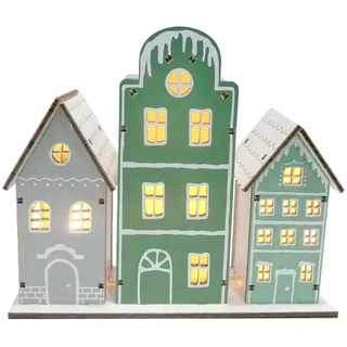 12× Weihnachten LED Häuserreihe Weihnachtsdeko Tischdeko MDF 18×6×15,5 cm Timer