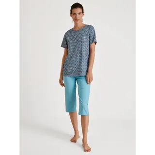 CALIDA Capri-Pyjama »Spring Nights« 2 tlg. Rundhals, Kurzarm, Loose Fit, Pure Cotton, atmungsaktiv, blau