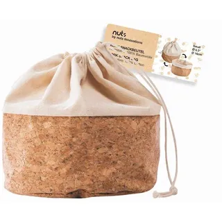 Nuts Textiler Kork Brotbeutel mit Kordel | Grösse S | Brotsack | Brot nachhaltig aufbewahren | Als Aufbewahrung von Brot | Plastikfrei | Brotkorb | Hält alle Arten von Broten frisch | 100% Baumwolle