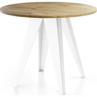 WFL GROUP Esstisch Glory Weiß im Industriestil - Modern, Rund - Ausziehbar von 100 cm bis 140 cm, Pulverbeschichtete Metallbeine - Lancelot Eiche - Braun