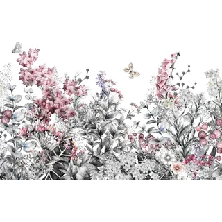 Living Walls Fototapete Floral Blumen Schmetterling Weiß Rosa 3,50 m x 2,55 m FSC®