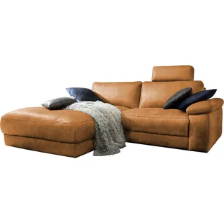 KAWOLA Sofa LOLA Ecksofa Leder cognac mit motorischer Relaxfunktion Recamiere links - Braun