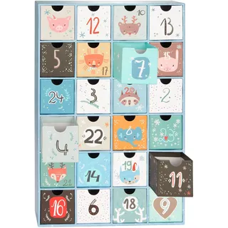 BRUBAKER Adventskalender zum Befüllen - Tierische Weihnachten Blau - DIY Weihnachtskalender mit 24 Türchen für Gutscheine & Süßigkeiten - Hellblau, Bunt