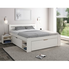 Bild Stauraumbett »"HANNES " Kieferbett, mit Schubladen und Regalen«, zertifiziertes Massivholz, ideal für kleine Räume weiß