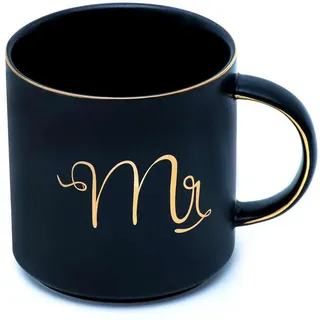 Intirilife Kaffeetasse mit Goldrand und Aufschrift Mr 300 ml , Keramik , 0.3 L , leicht zu reinigen , Geschirr, Tassen, Kaffeetassen