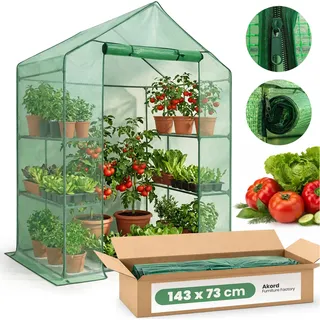 Mini Gewächshaus in Hausform mit Metallgestell und PE-Folie mit Regalen 1 Tür Grün 143x73x195 cm - Grün