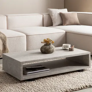 WOHNLING Couchtisch 100x50x25 cm Sandfarben Sofatisch in Stein-Optik Modern Wohnzimmertisch Rechteckig mit Stauraum Loungetisch Beige Schlicht - Beige