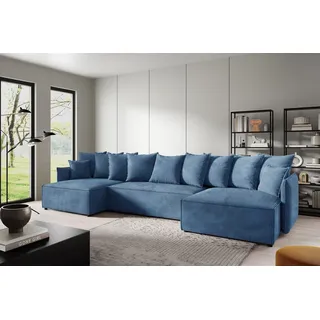 Wohnlandschaft mit Schlaffunktion MINEA Sofa U-Form in Stoff Poso Blau - Blau