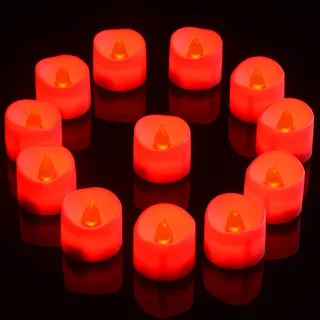 PChero LED Rote Teelichter, 12Stk Batteriebetriebene Flammenlose Teelichter mit Flackerndem 6 Stunden-Timer-Votivkerzenlicht für Zimmer Zuhause Festivals Party Dekoration - Rote